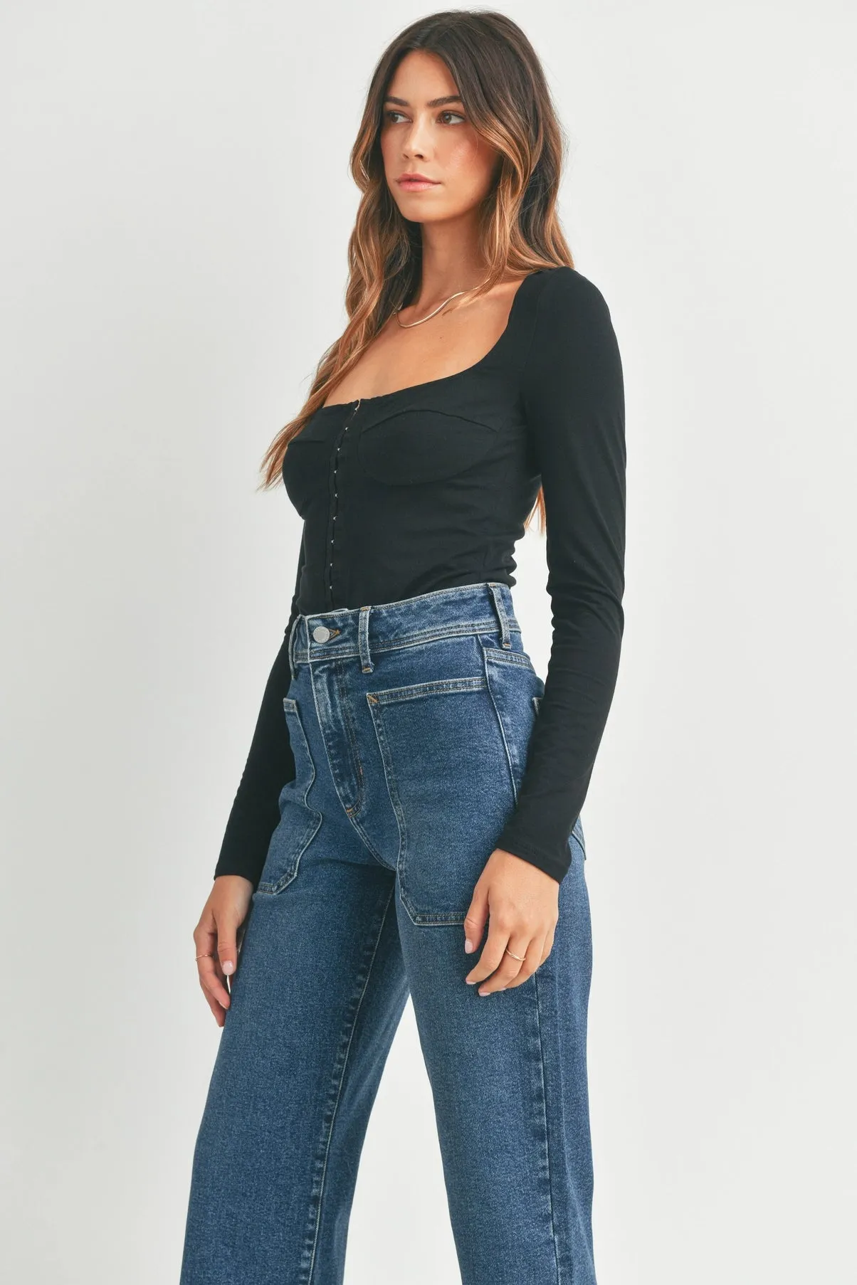 Just Black | Utility Wide Leg Jean {Dark Wash}