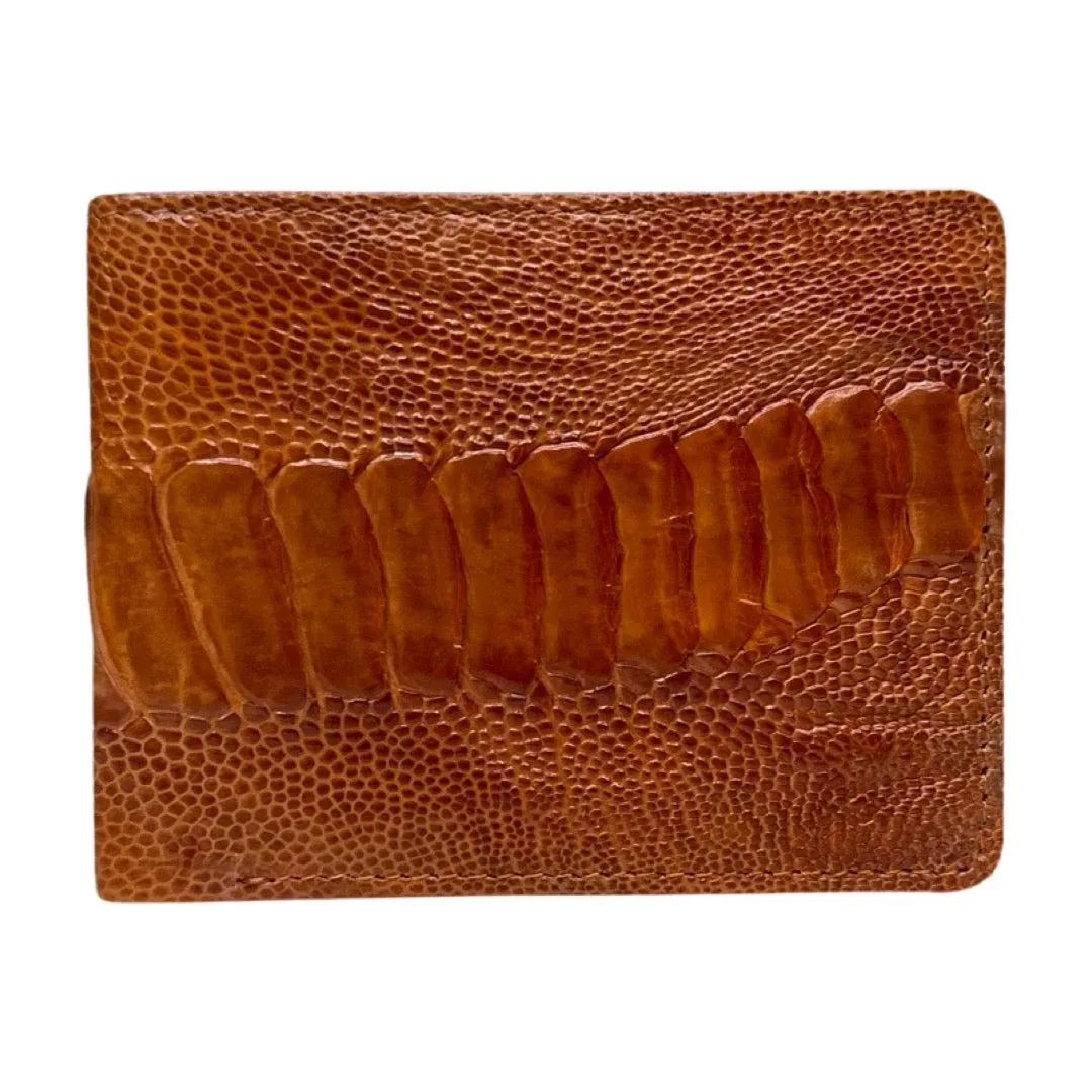 Kashani Cognac Ostrich Leg Bi-Fold Wallet