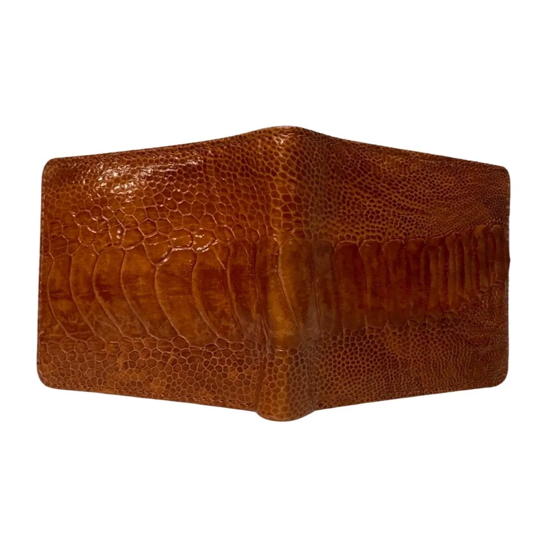 Kashani Cognac Ostrich Leg Bi-Fold Wallet