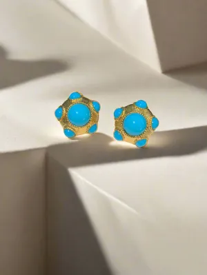 Kenneth Jay Lane Turquoise and Gold Cab Earrings