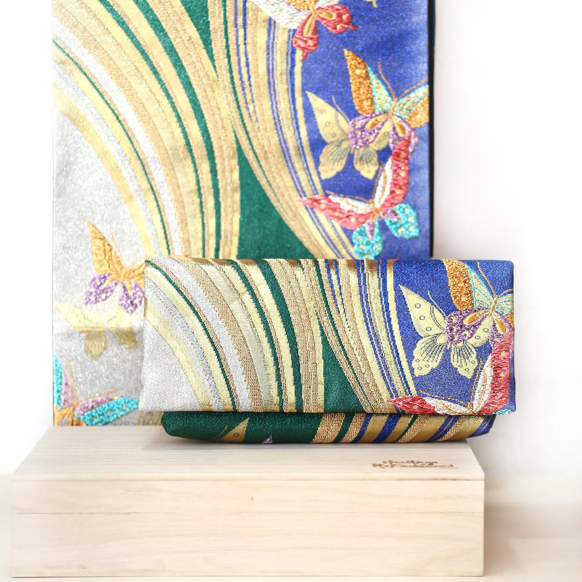 Kimono Envelope Clutch Bag with Butterfly dance | Upcycled Kimono Obi Silk