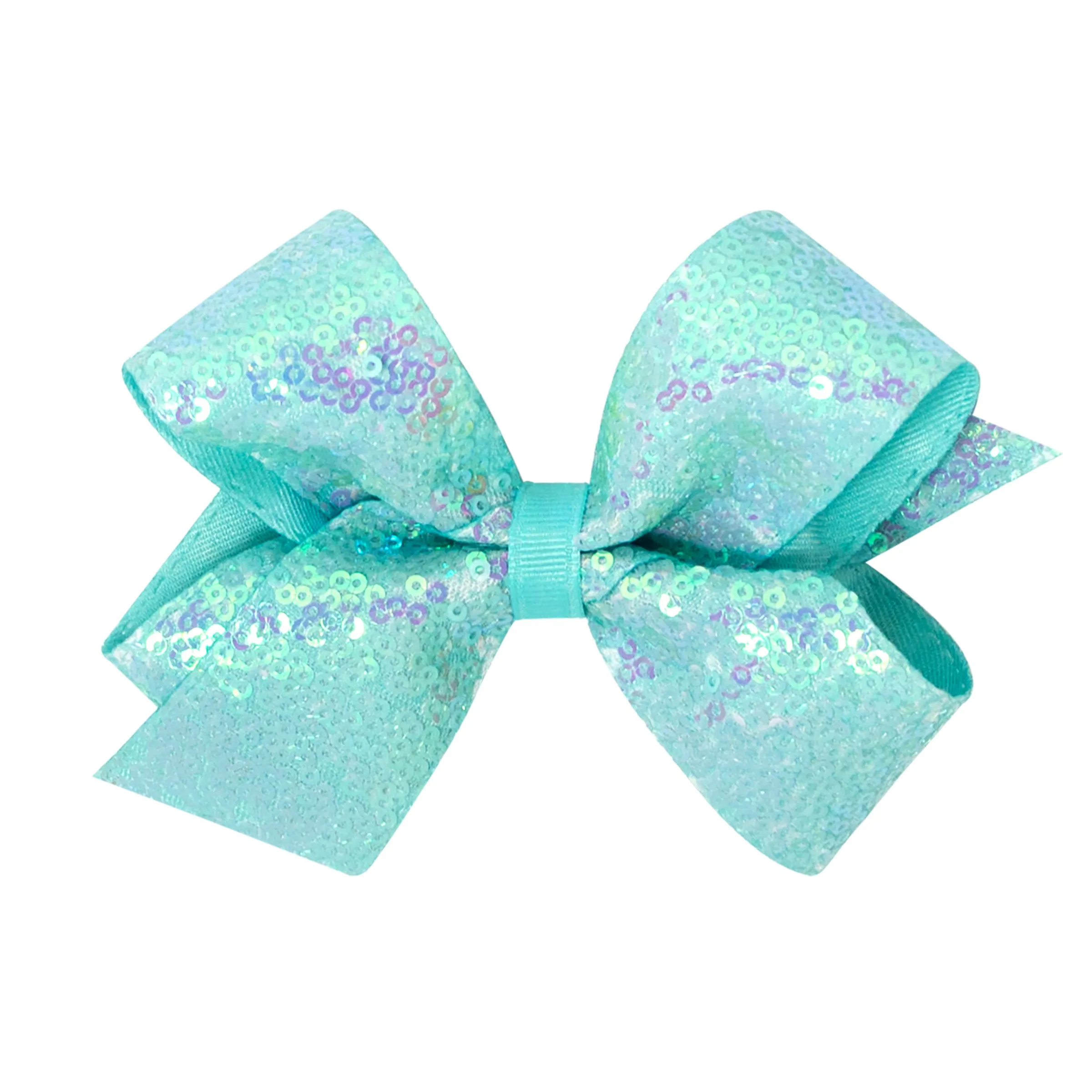 King Iridescent Sequin Hair Bow on Clippie - 12 Colors
