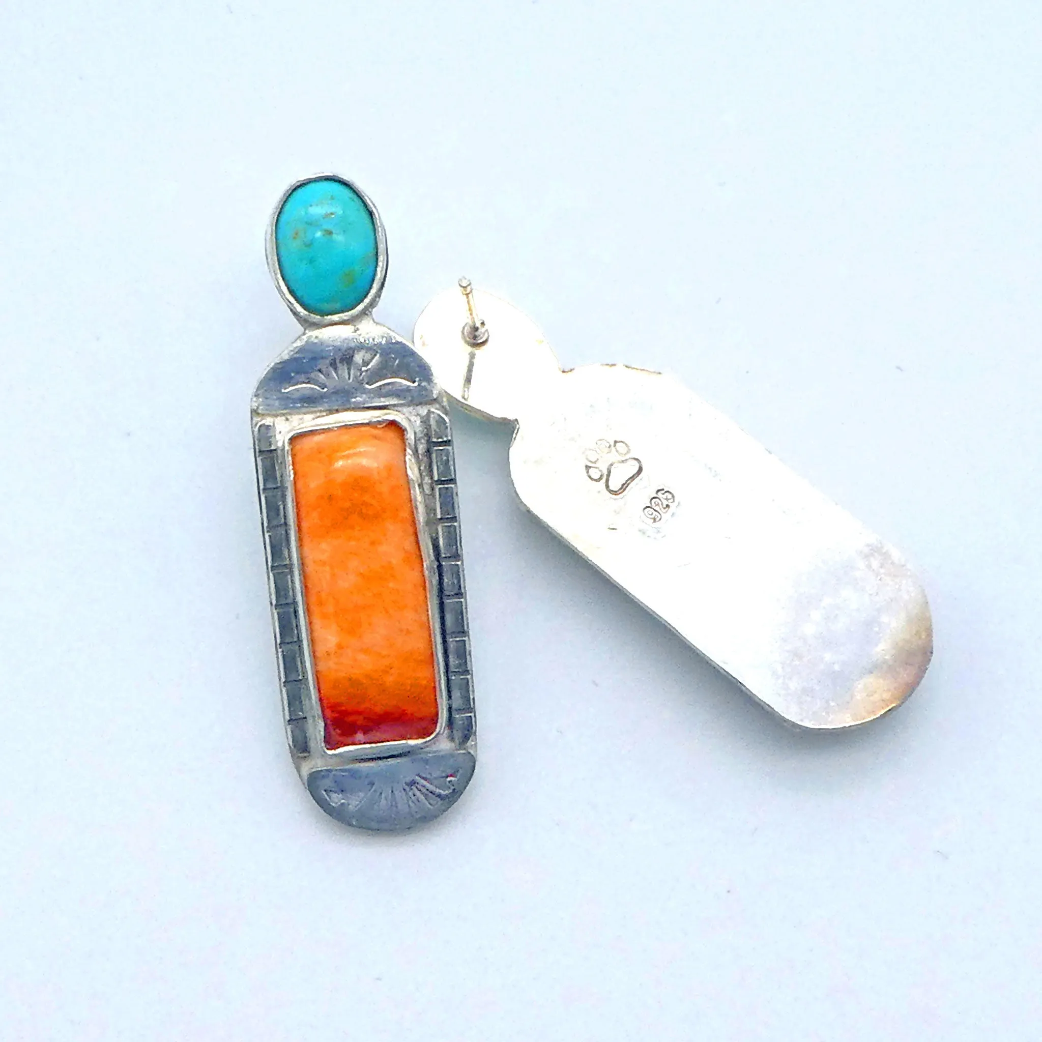 Kingman Turquoise and Spiny Oyster Sterling Silver Post Earrings