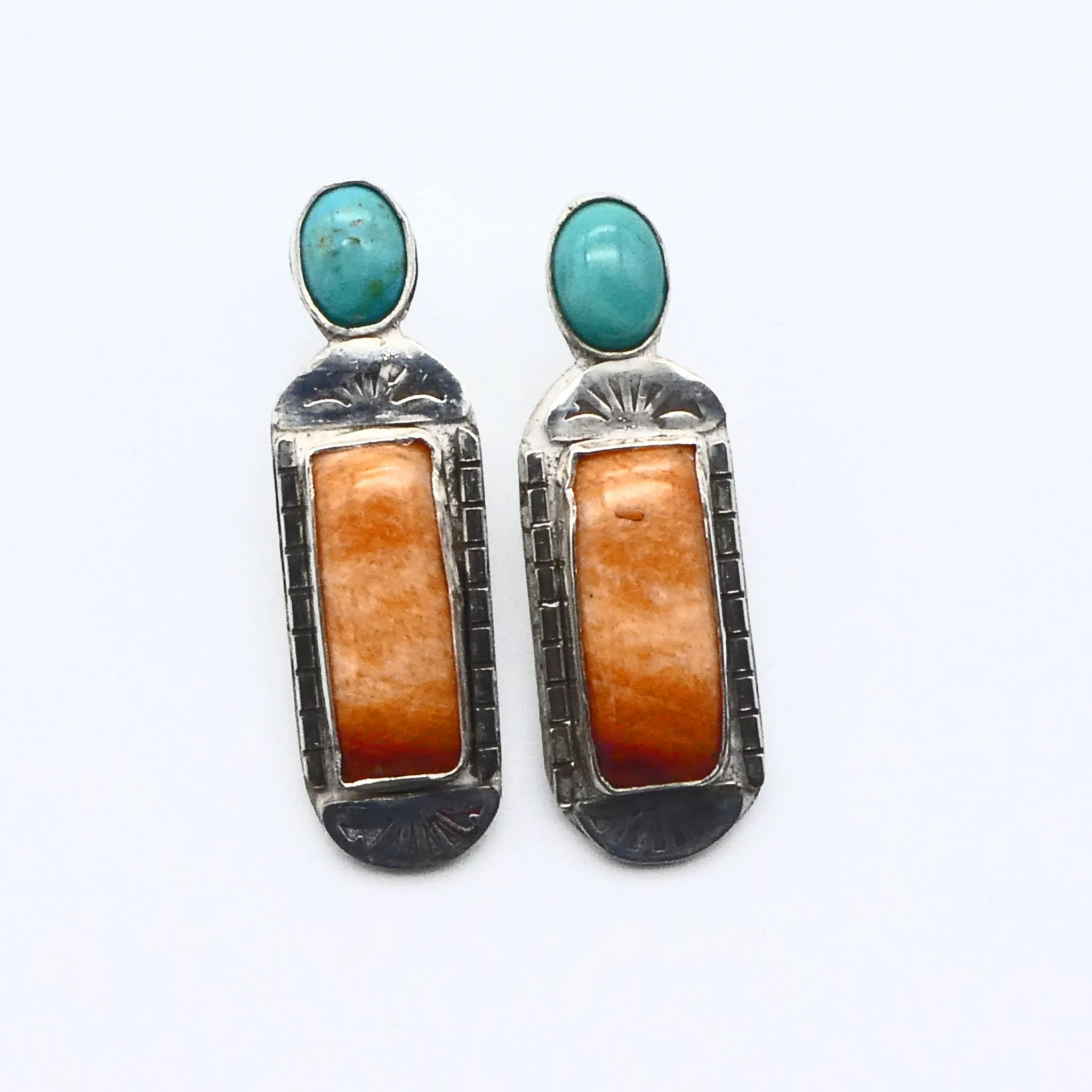 Kingman Turquoise and Spiny Oyster Sterling Silver Post Earrings
