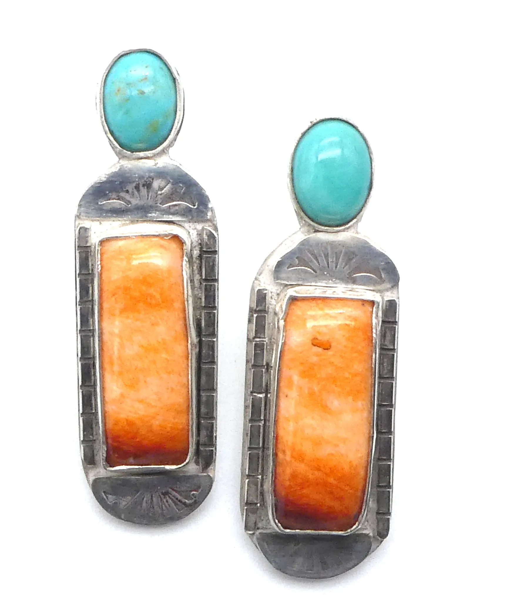 Kingman Turquoise and Spiny Oyster Sterling Silver Post Earrings