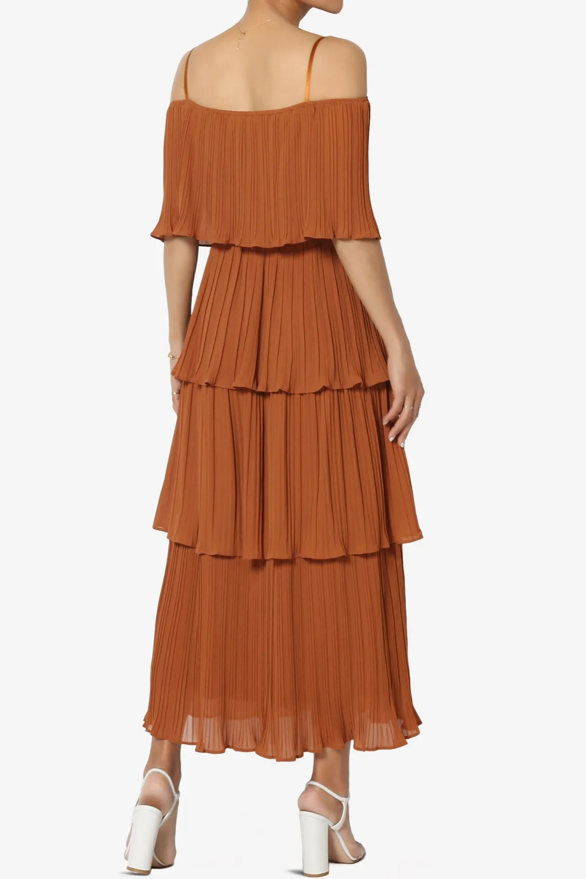 Kye Off Shoulder Tiered Dress in Caramel