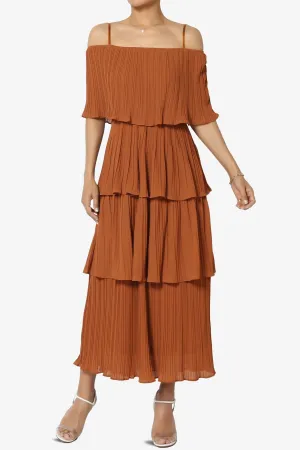 Kye Off Shoulder Tiered Dress in Caramel