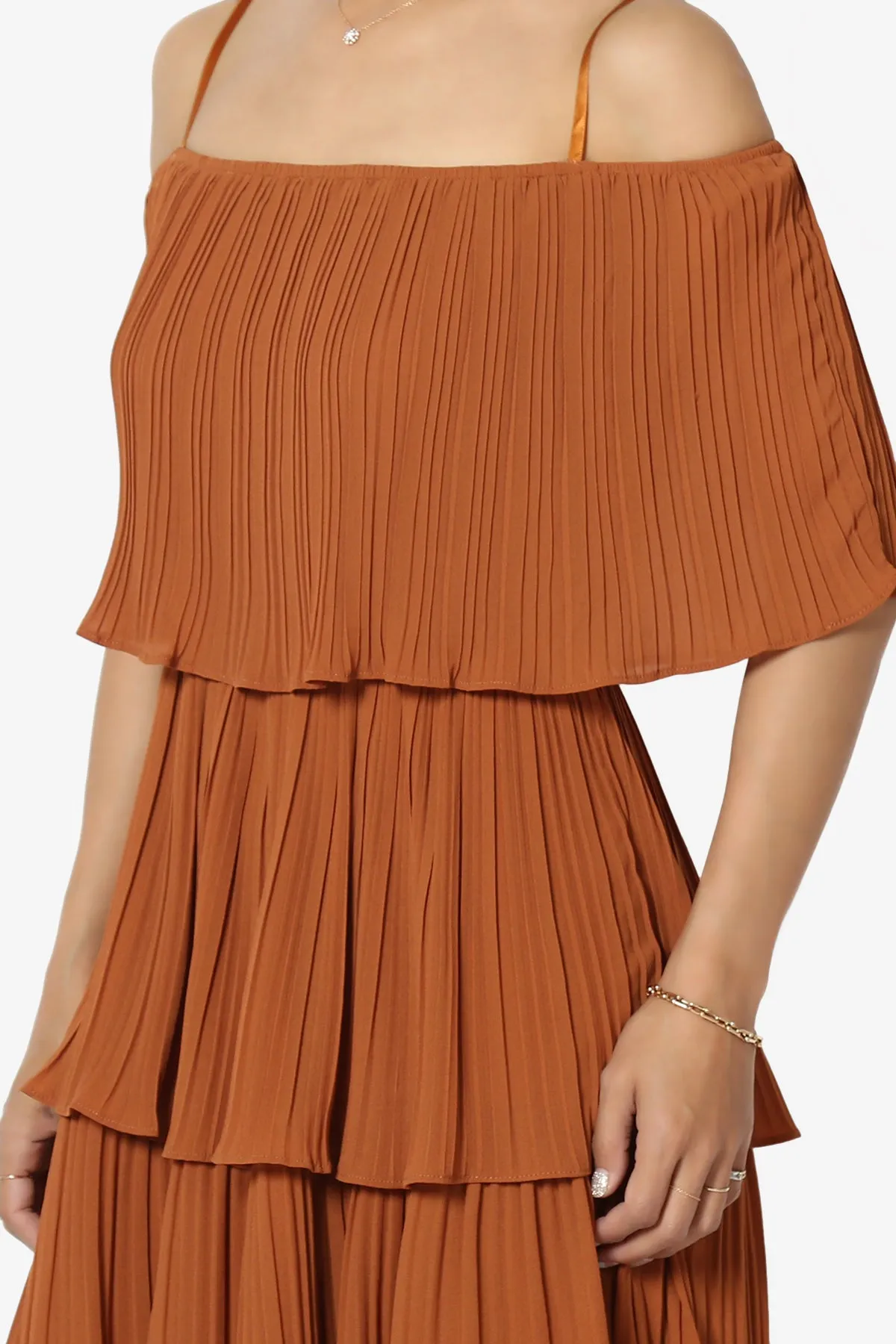 Kye Off Shoulder Tiered Dress in Caramel