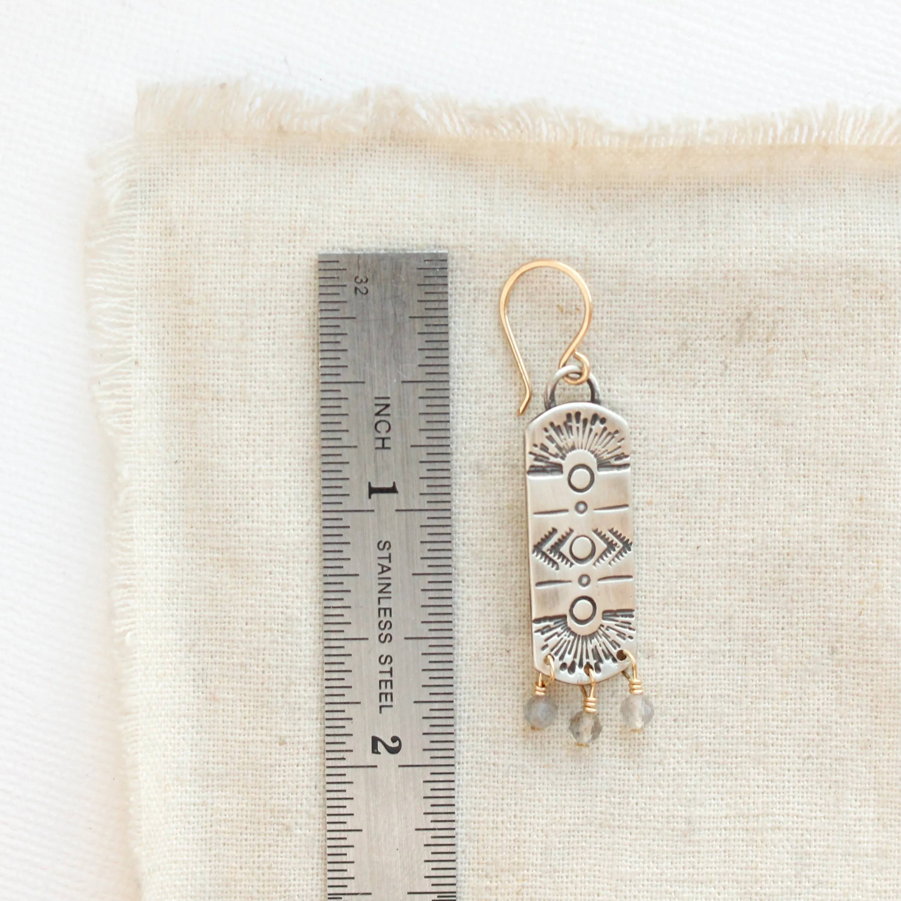 Labradorite Mixed Metal Celestial Bar Earrings