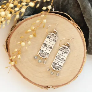 Labradorite Mixed Metal Celestial Bar Earrings