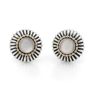 Lagos Caviar Large Round Moonstone Earrings Vintage Sterling Silver 18k Gold