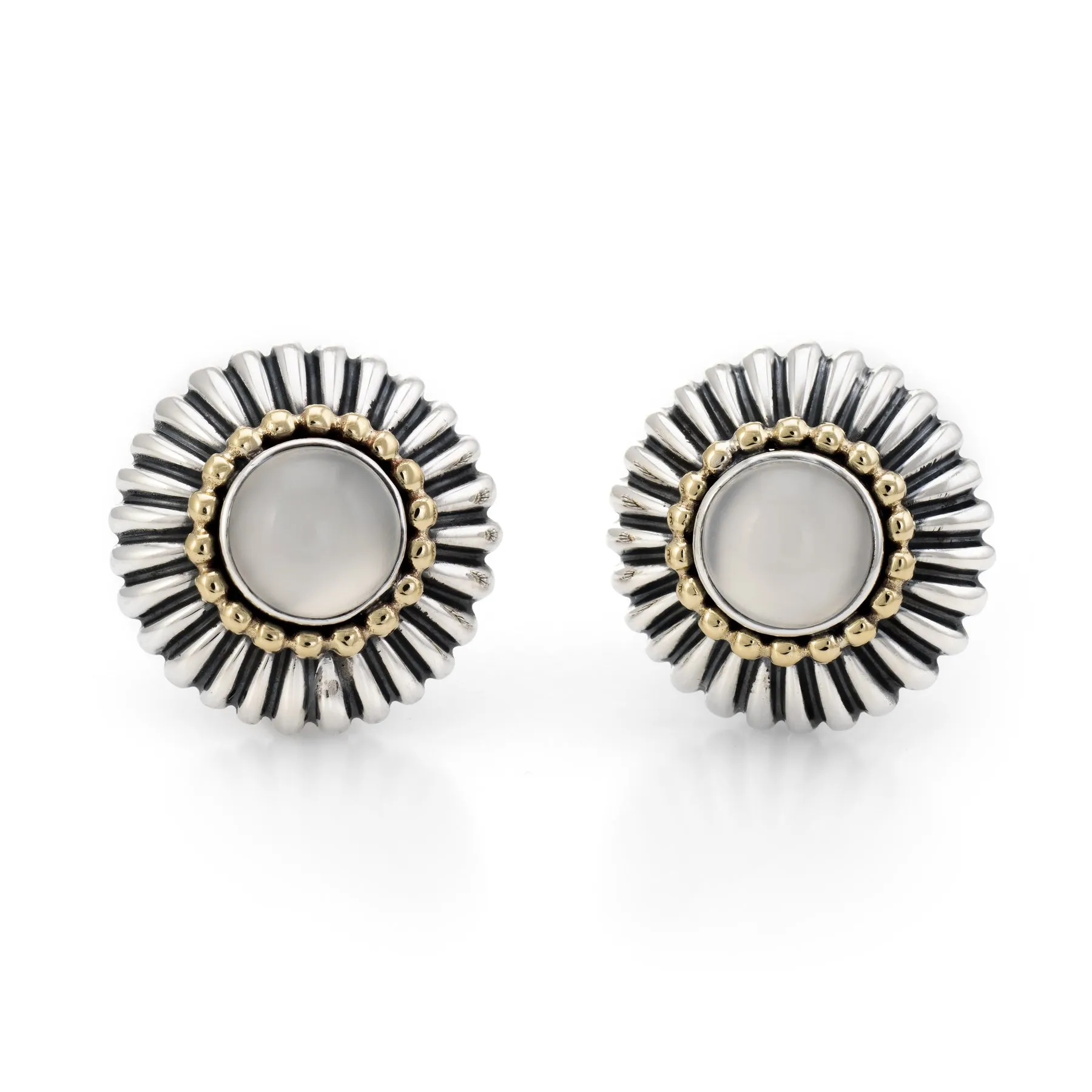 Lagos Caviar Large Round Moonstone Earrings Vintage Sterling Silver 18k Gold