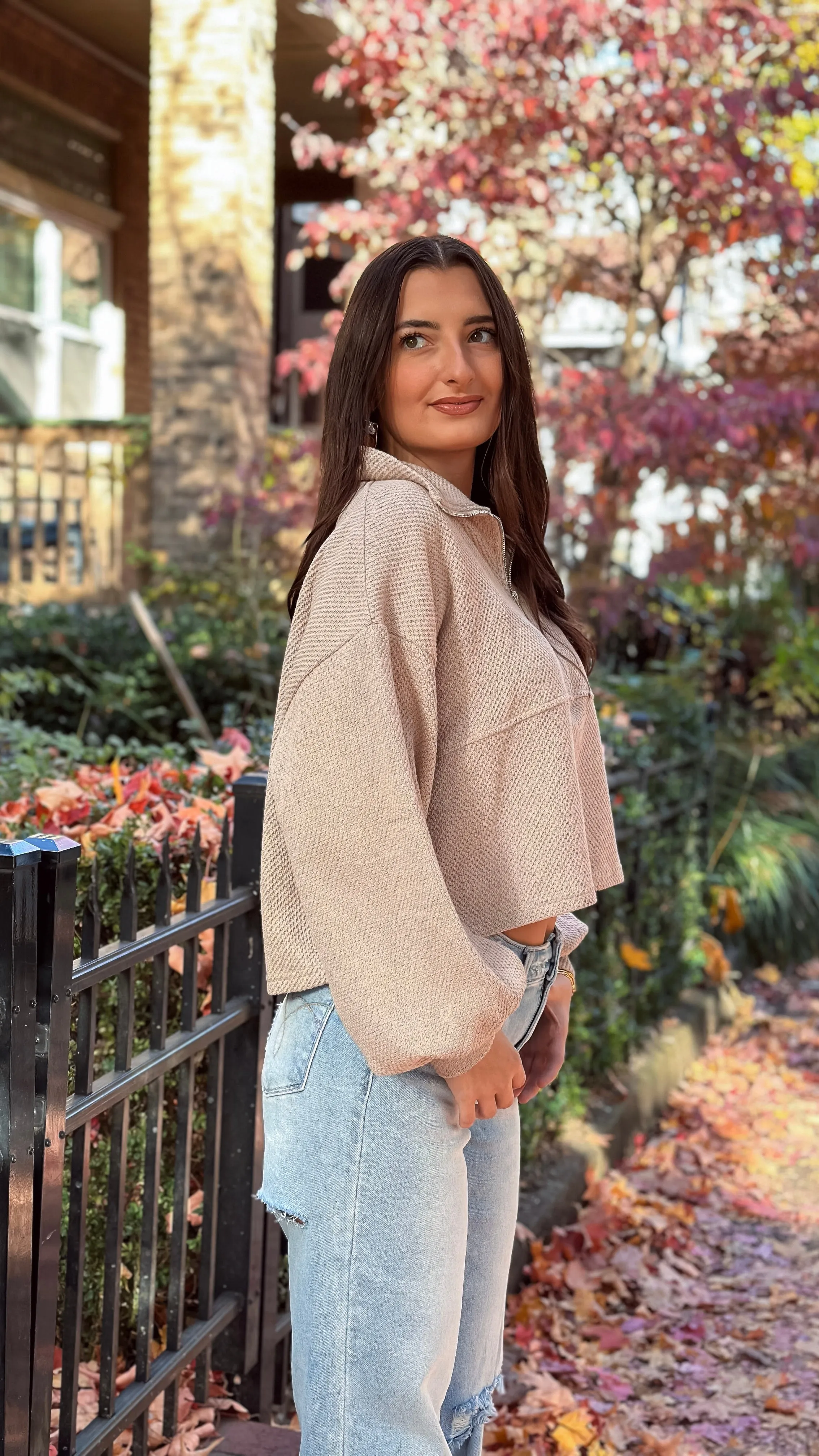 Laia Beige Thermal Quarter Zip
