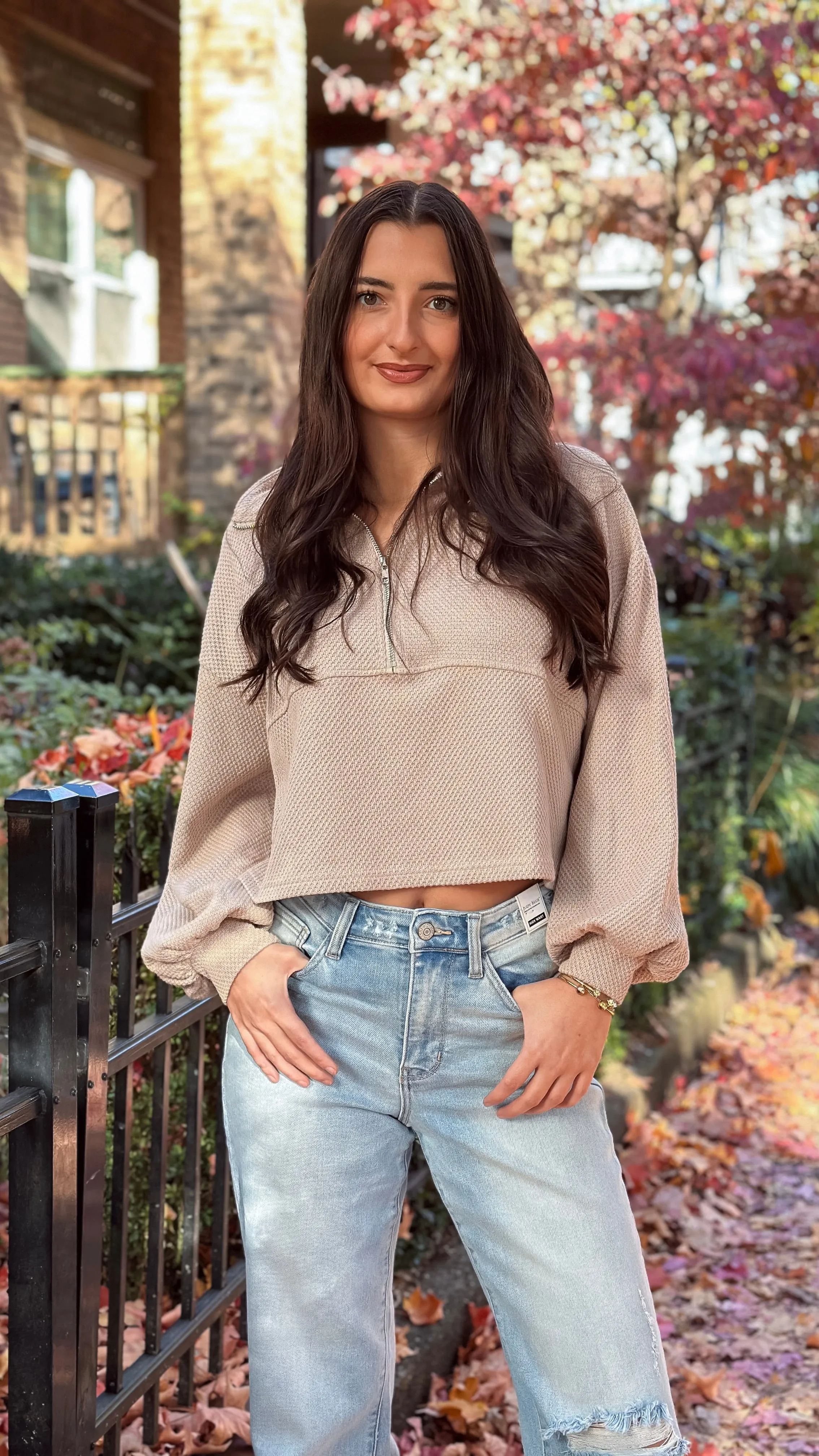 Laia Beige Thermal Quarter Zip