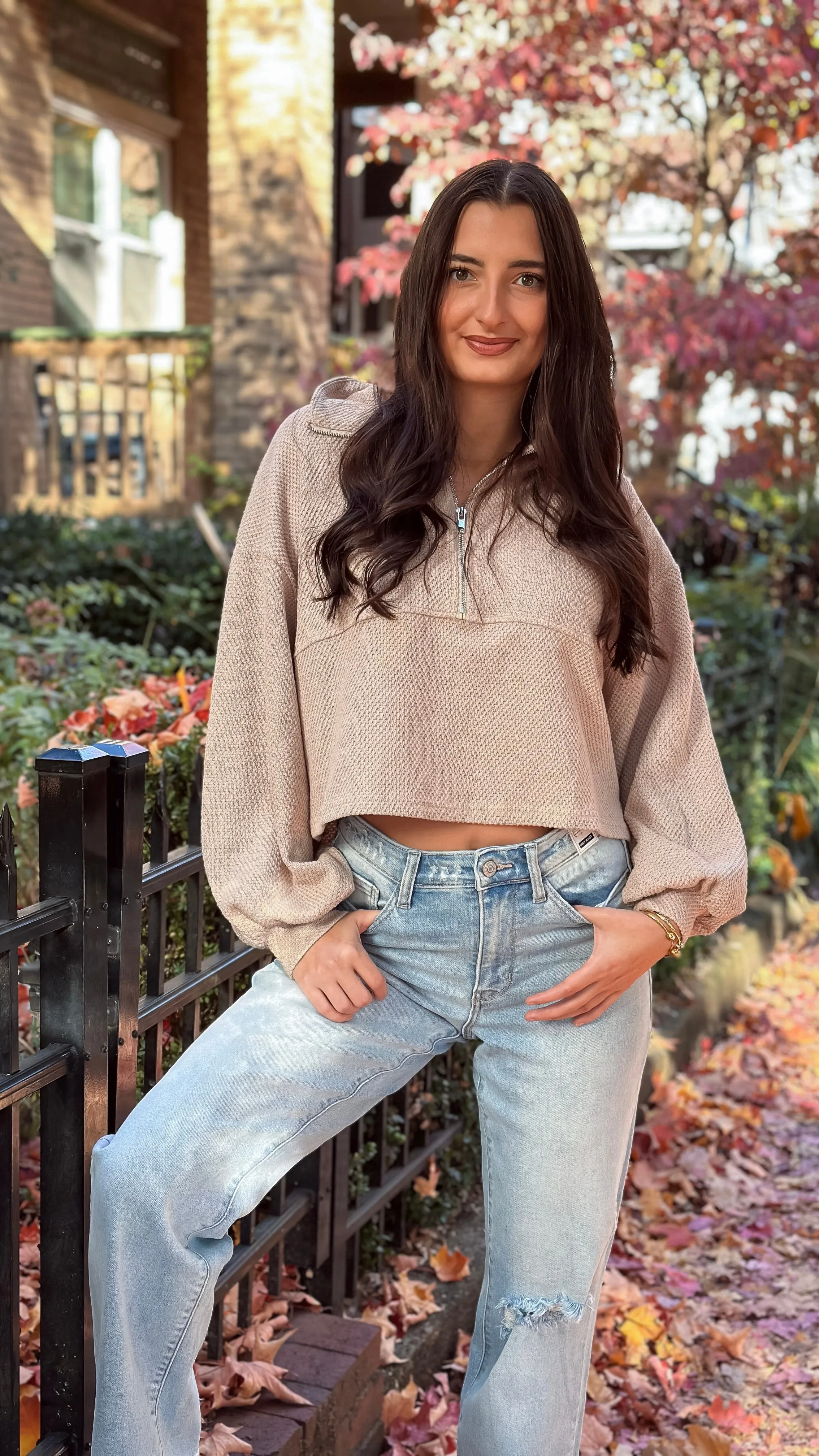 Laia Beige Thermal Quarter Zip