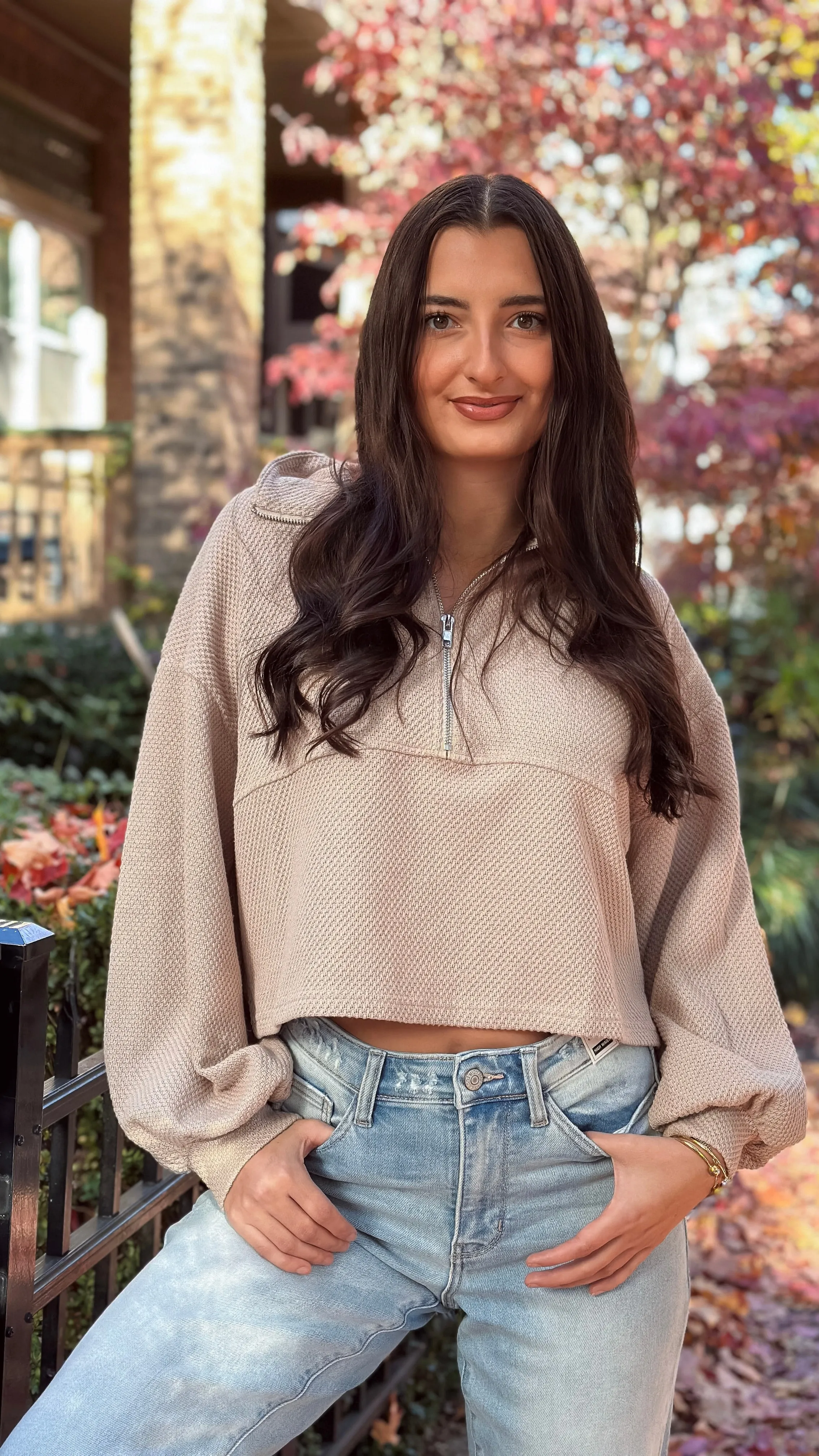 Laia Beige Thermal Quarter Zip