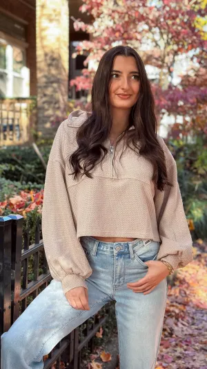 Laia Beige Thermal Quarter Zip