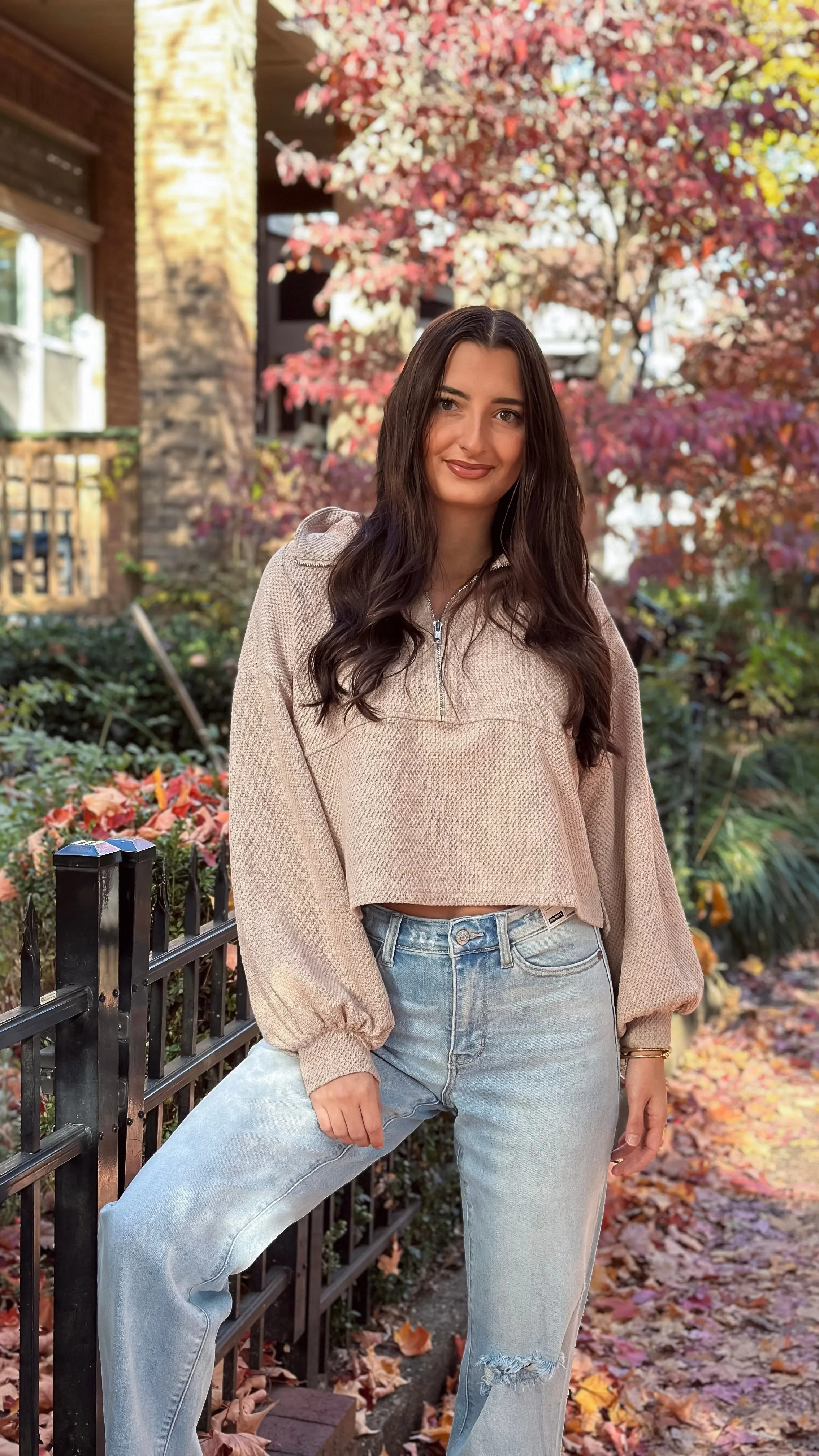 Laia Beige Thermal Quarter Zip