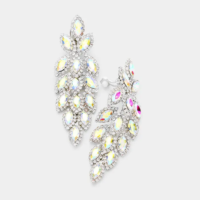 Large AB Crystal Leaf Clip On Earrings | 395661