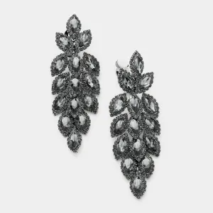 Large Black Diamond Crystal Leaf Clip On Earrings | 384201