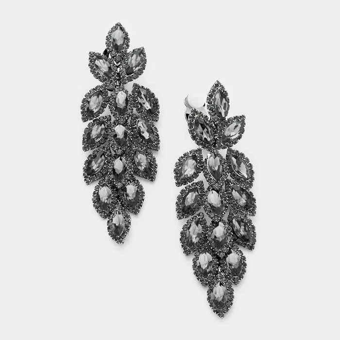 Large Black Diamond Crystal Leaf Clip On Earrings | 384201