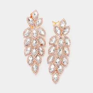 Large Clear Crystal Leaf Clip On Earrings on Rose Gold | 541893