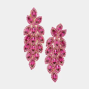 Large Fuchsia Crystal Leaf Clip On Earrings | 526883