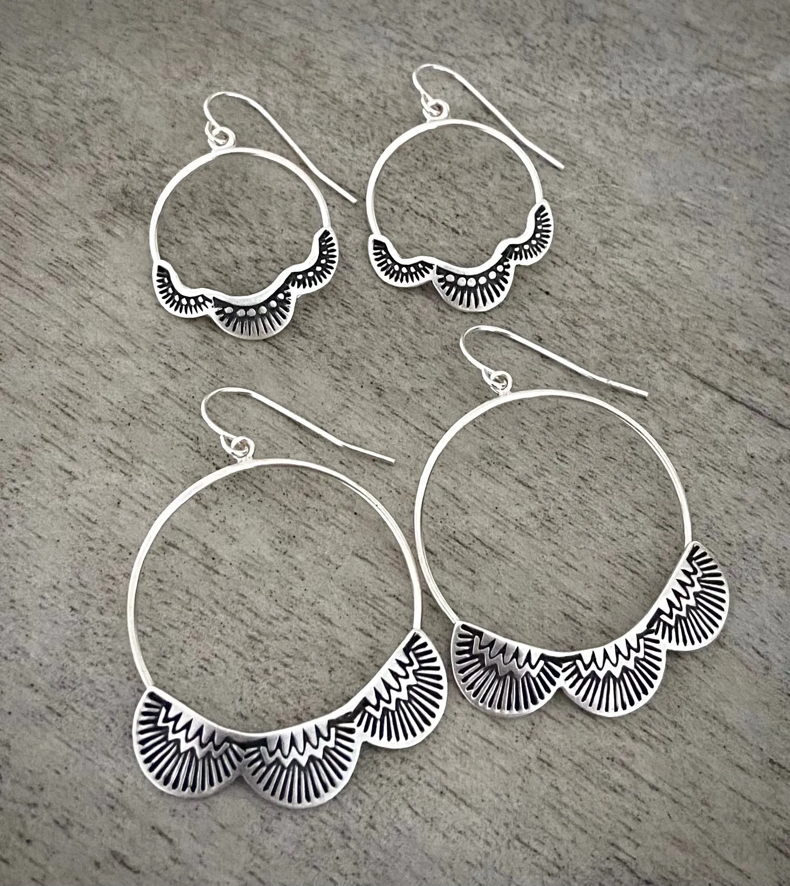 Large Hand Stamped Hoops