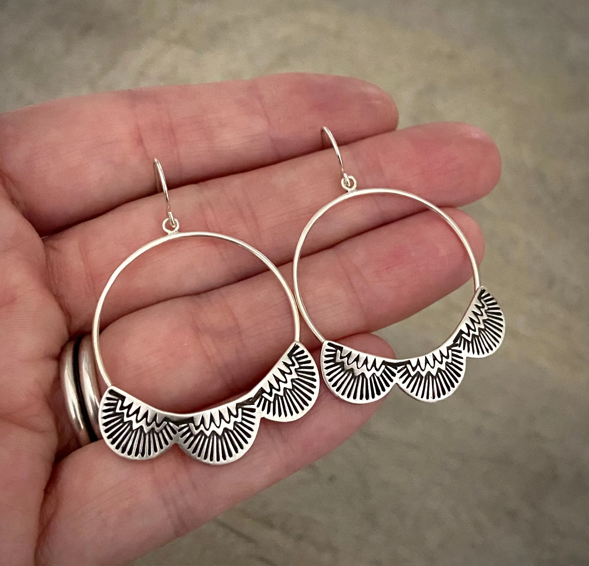 Large Hand Stamped Hoops