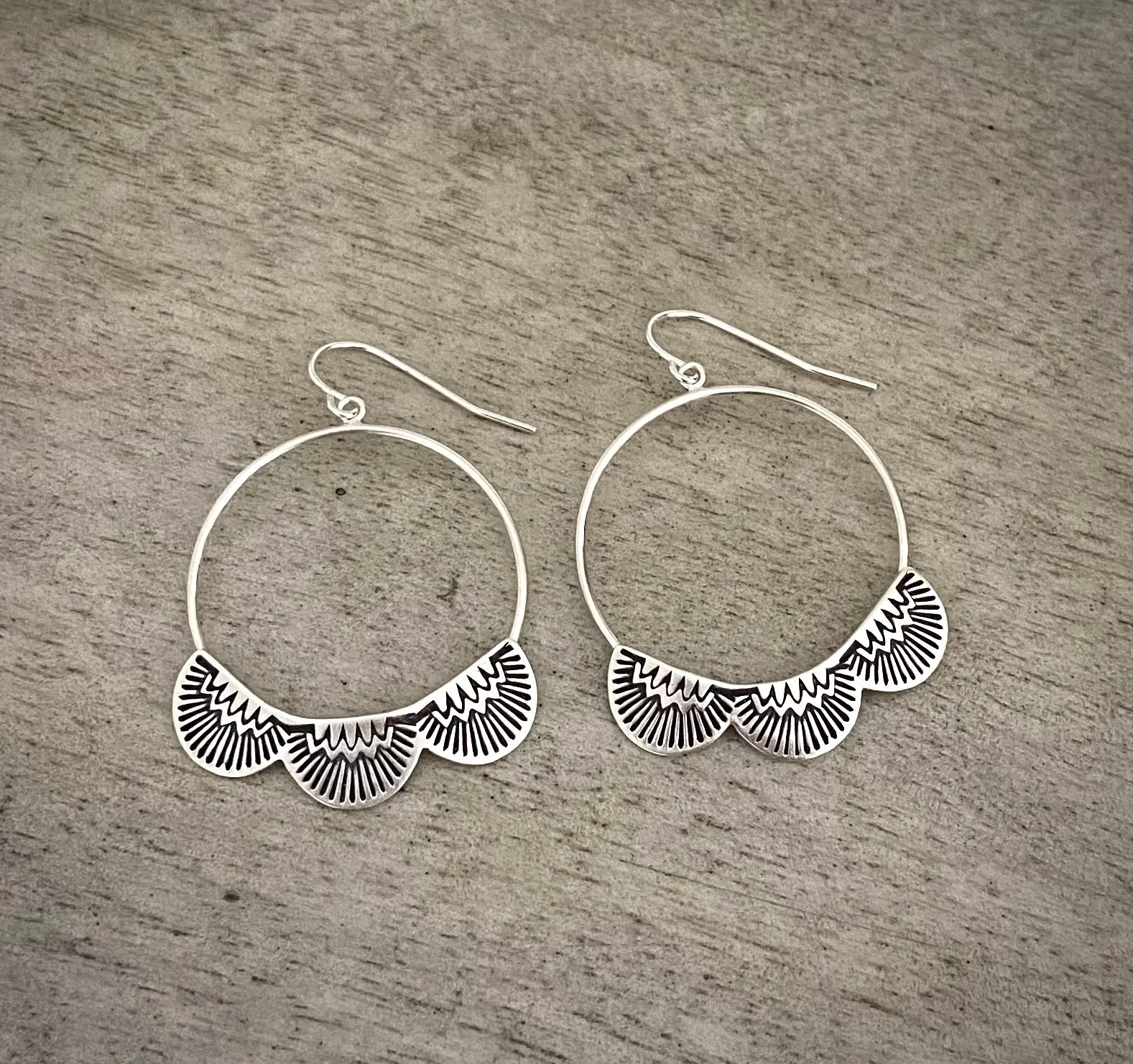 Large Hand Stamped Hoops