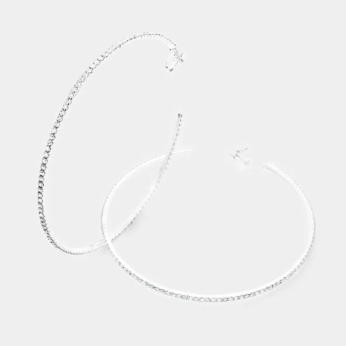 Large Oversized Crystal Clip On Hoop Earrings  | 4" | 378701
