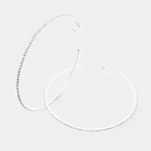 Large Oversized Crystal Clip On Hoop Earrings  | 4" | 378701