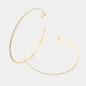 Large Oversized Crystal Clip On Hoop Earrings on Gold | 4" | 378700