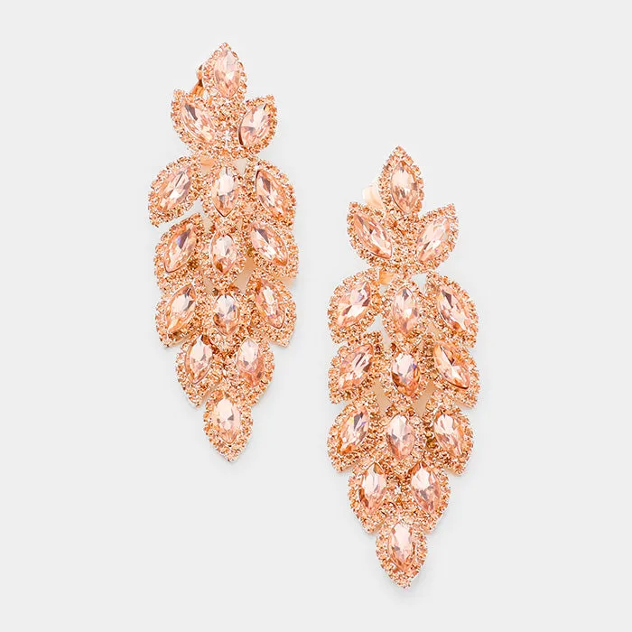 Large Peach Crystal Leaf Clip On Earrings | 384199