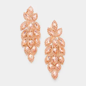 Large Peach Crystal Leaf Clip On Earrings | 384199