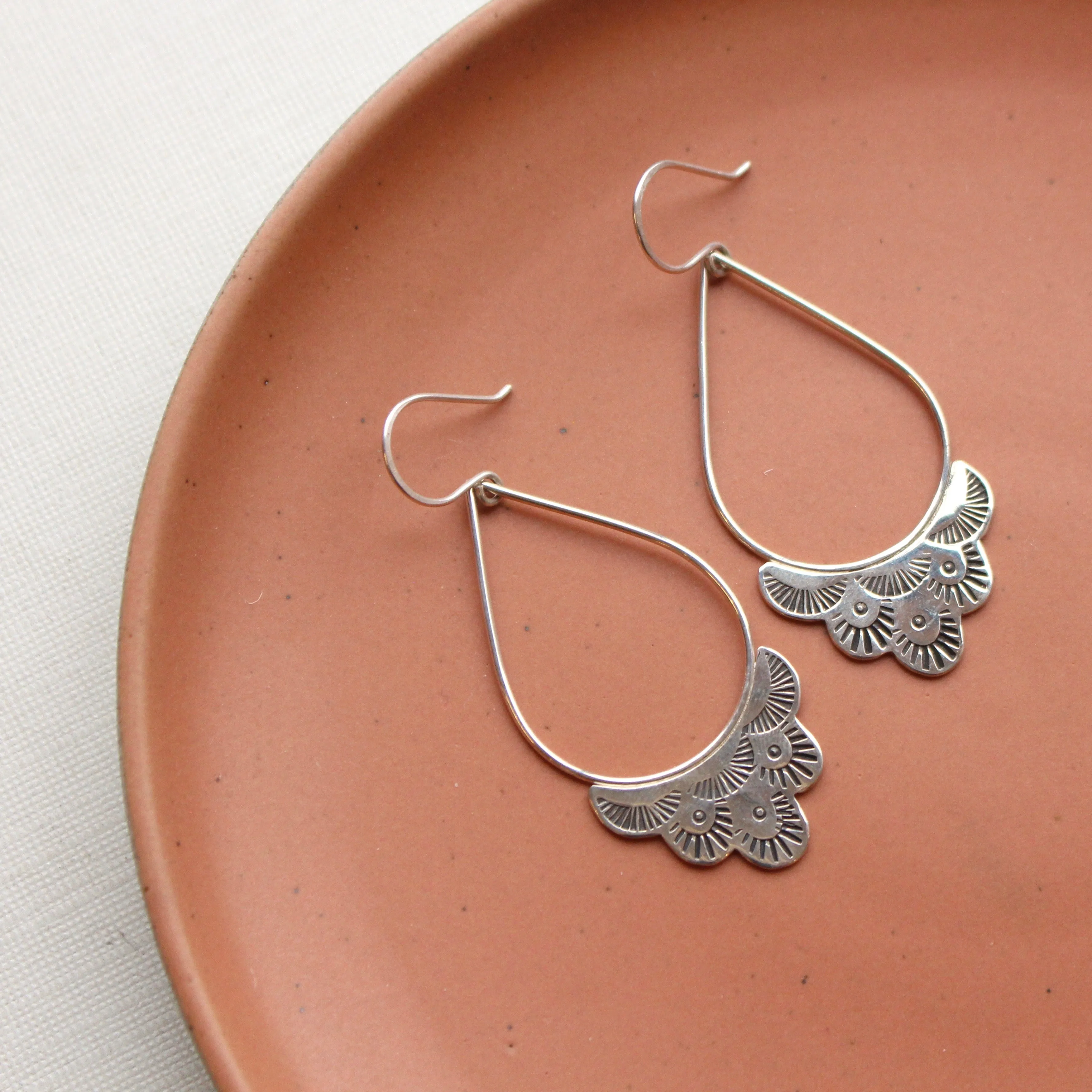 Large Teardrop Stamped Mermaid Hoop Earrings