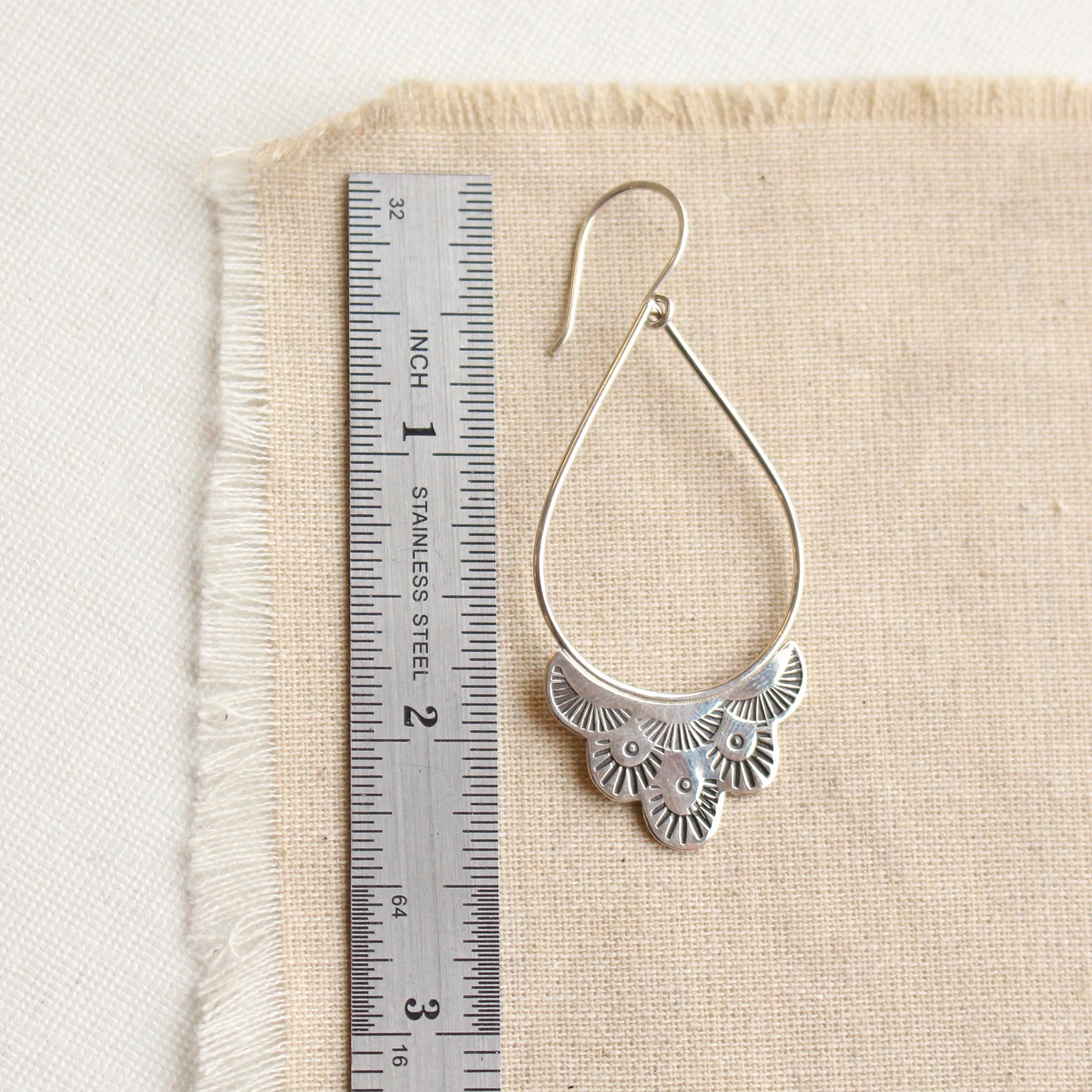 Large Teardrop Stamped Mermaid Hoop Earrings