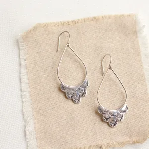 Large Teardrop Stamped Mermaid Hoop Earrings