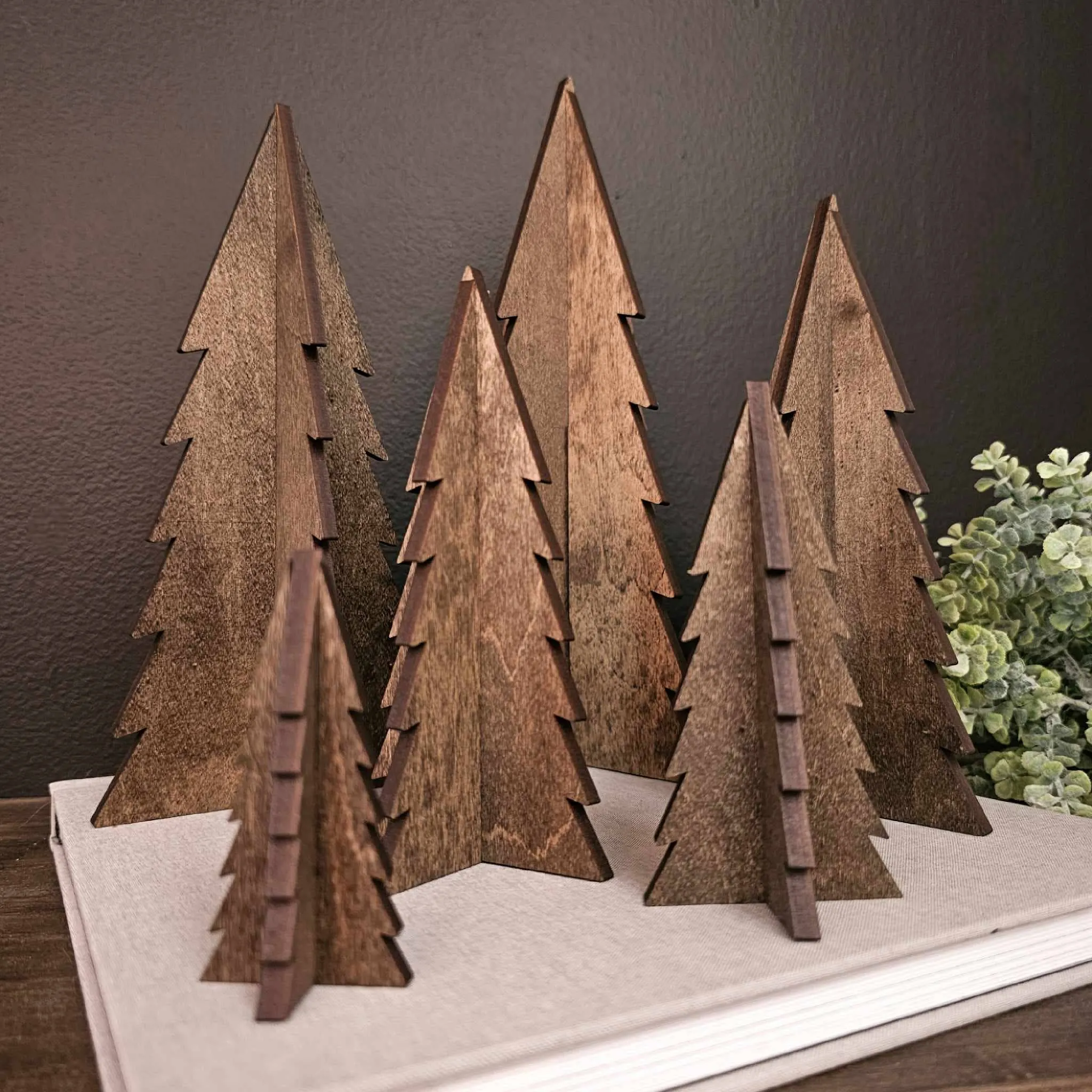 Large-Wood 3D Stained Trees Holiday Christmas Decor