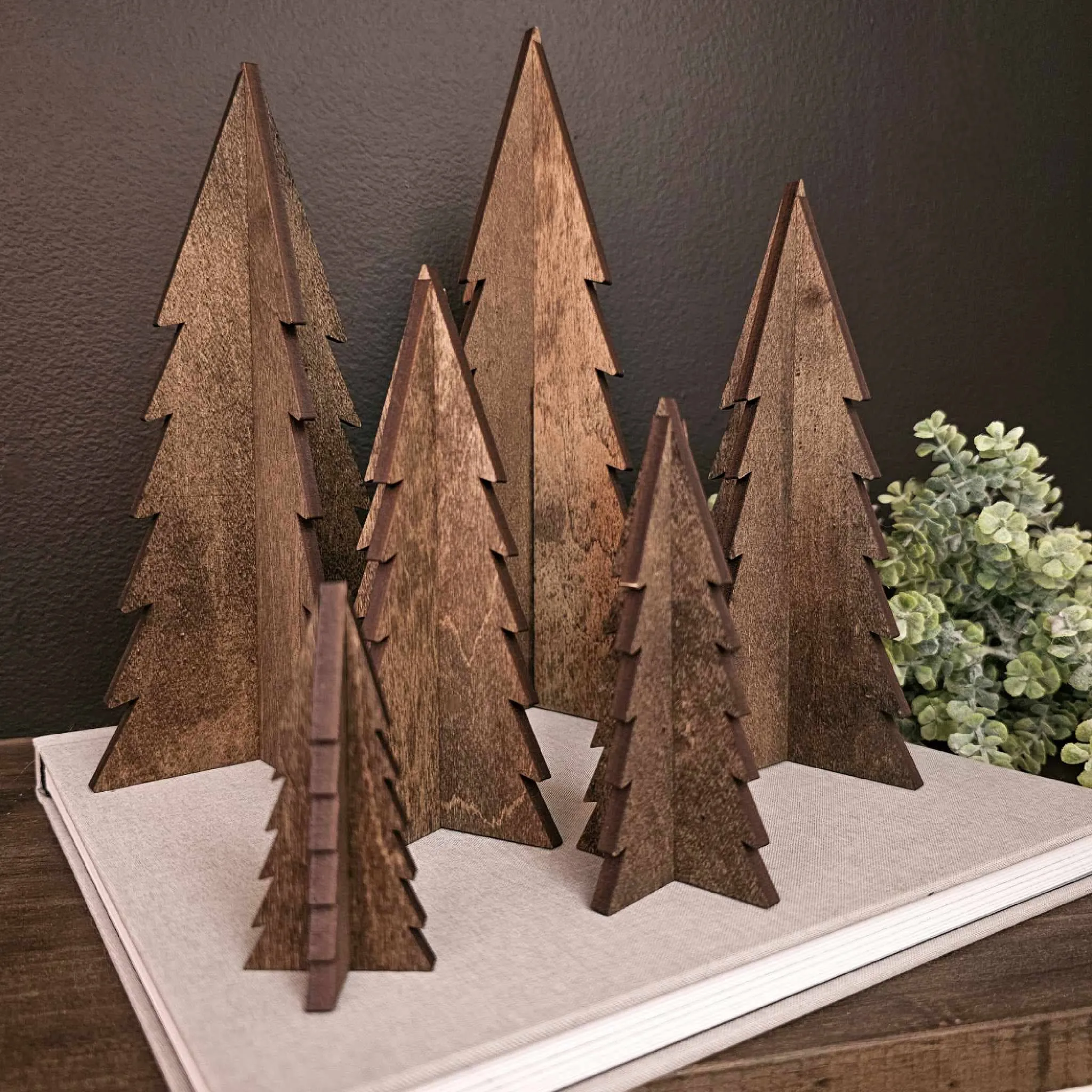 Large-Wood 3D Stained Trees Holiday Christmas Decor