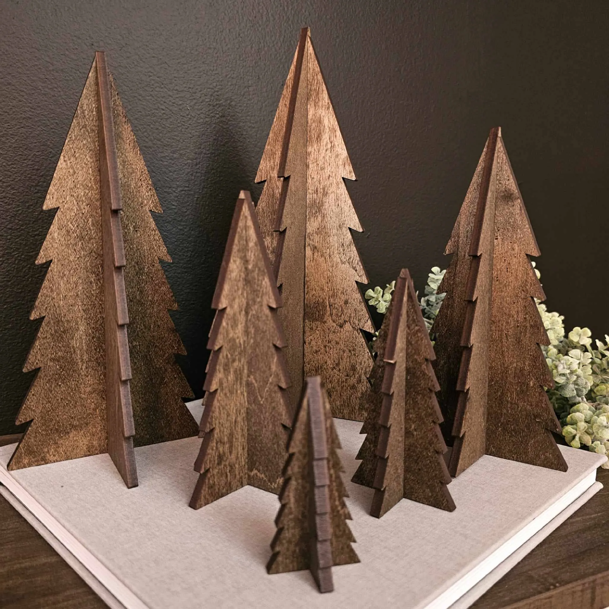 Large-Wood 3D Stained Trees Holiday Christmas Decor