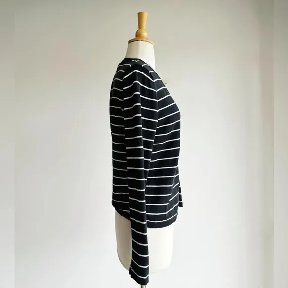 LAUREN RALPH LAUREN | Silk Blend Black and Ivory Striped Cardigan | M
