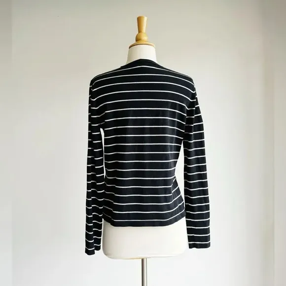 LAUREN RALPH LAUREN | Silk Blend Black and Ivory Striped Cardigan | M