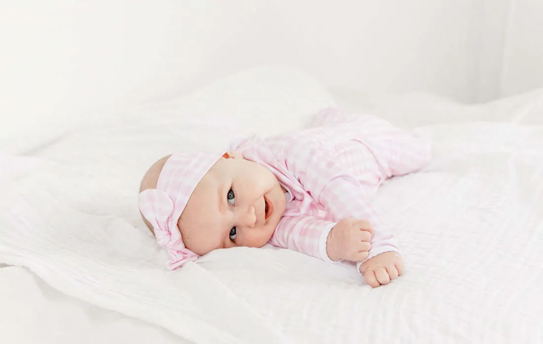 Lavender Bow Pink Gingham Classic Footie