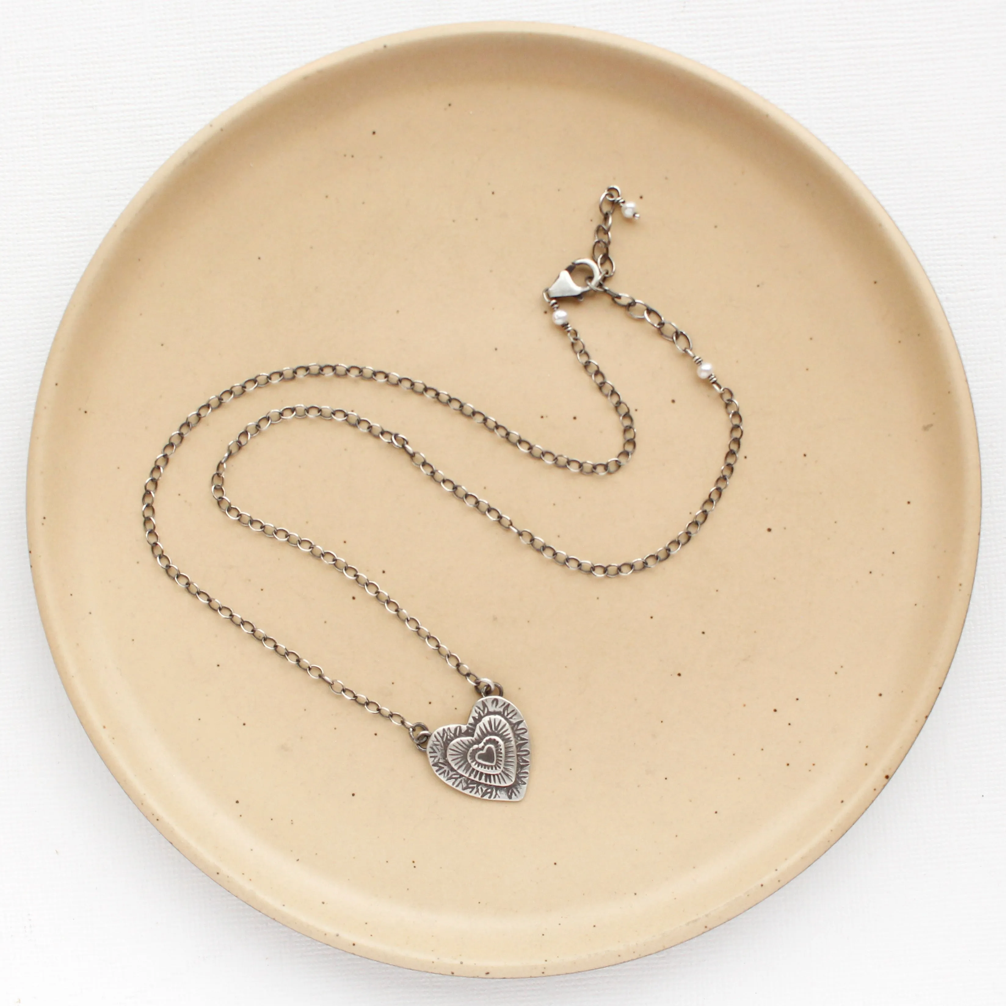 Layers of Love Stamped Silver Heart Necklace