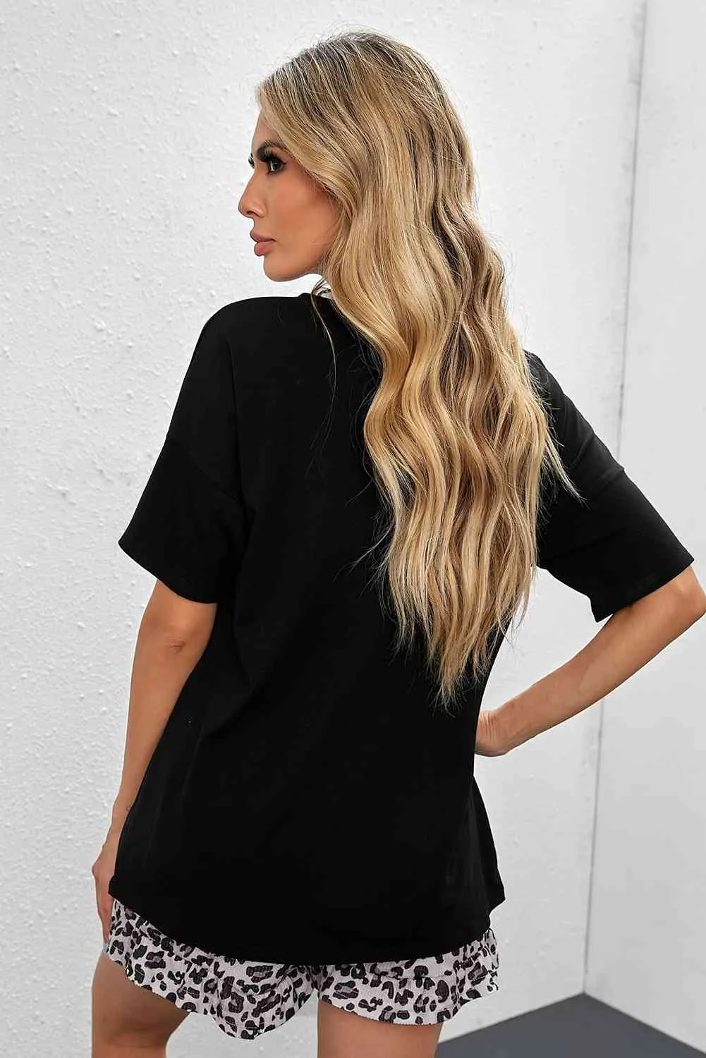 Leopard Dropped Shoulder T-Shirt and Shorts Lounge Set