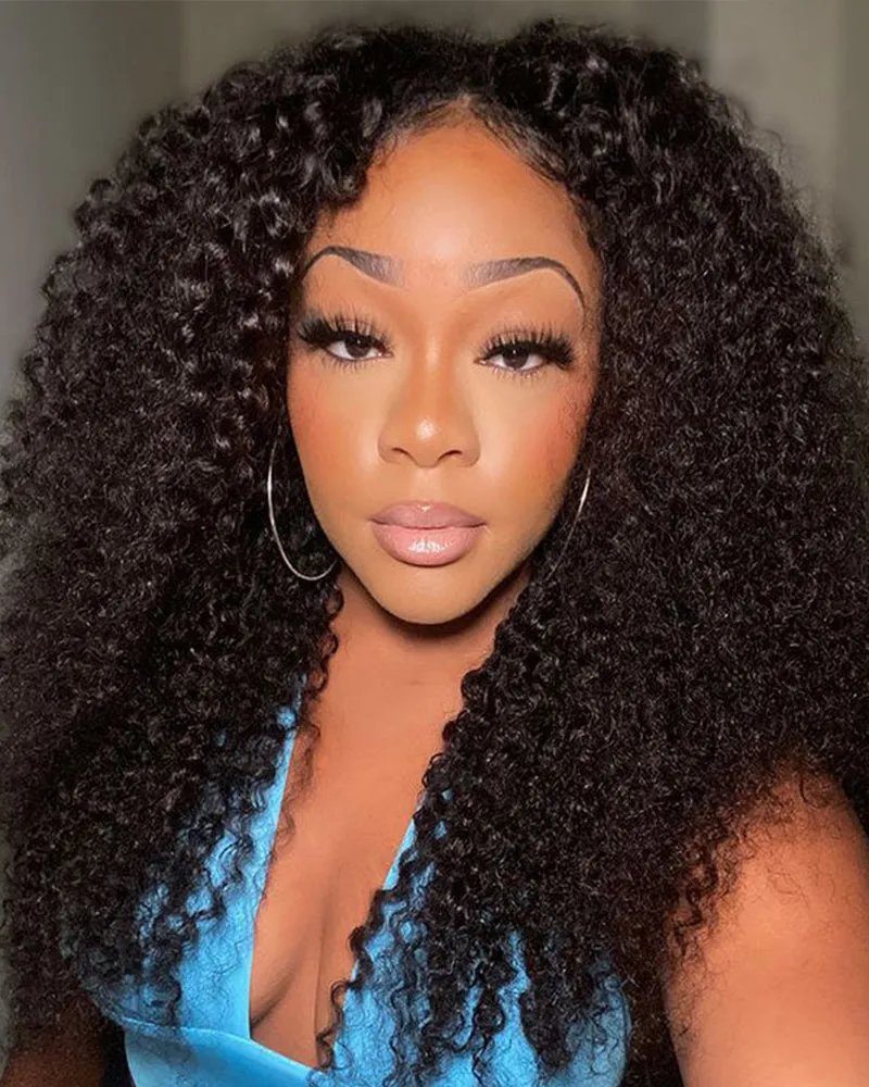 【Limited Design】Special Jerry Curl Natural Black 6-inch Deep Lace Double Drawn Human Hair Wigs