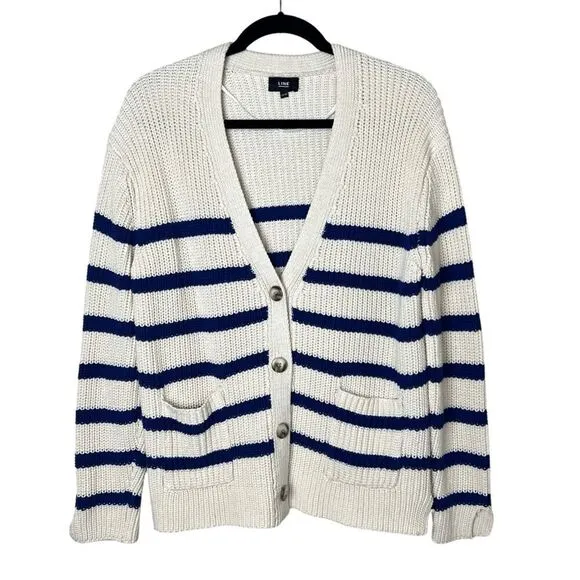 LINE The Label Livy Cardigan Breton Stripe Navy Cream Sz XS