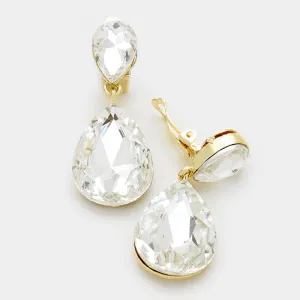 Little Girls Clip on Clear Crystal Teardrop Earrings on Gold | 334670