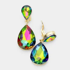 Little Girls Clip on Mulit-color  Crystal Teardrop Earrings  | 399204